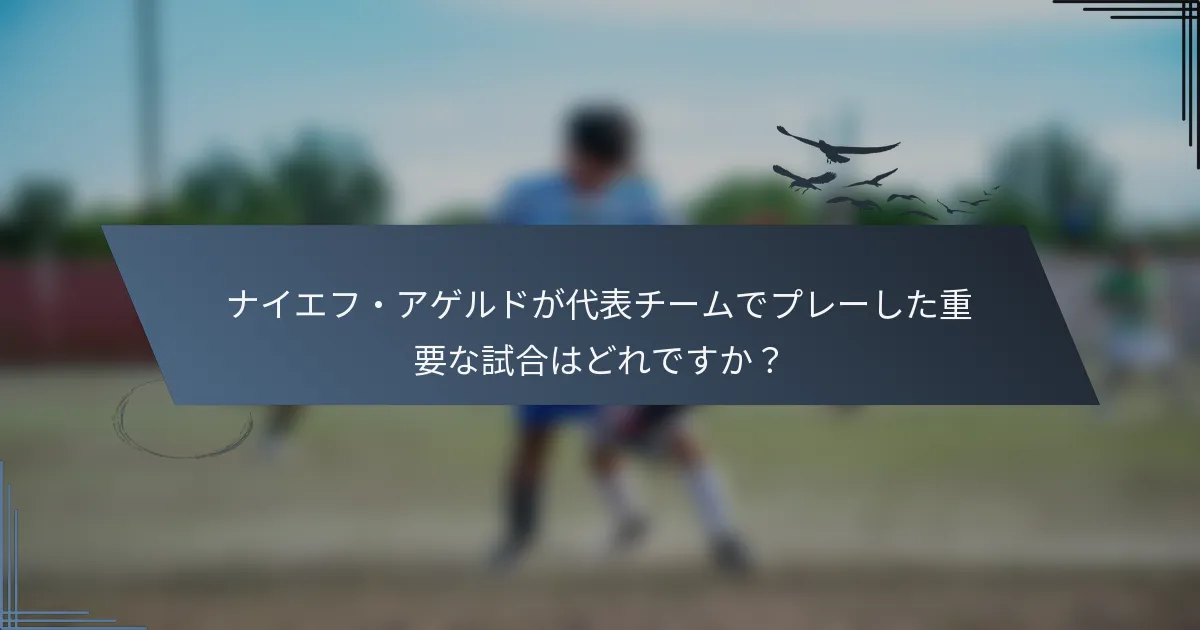 ナイエフ・アゲルドが代表チームでプレーした重要な試合はどれですか？